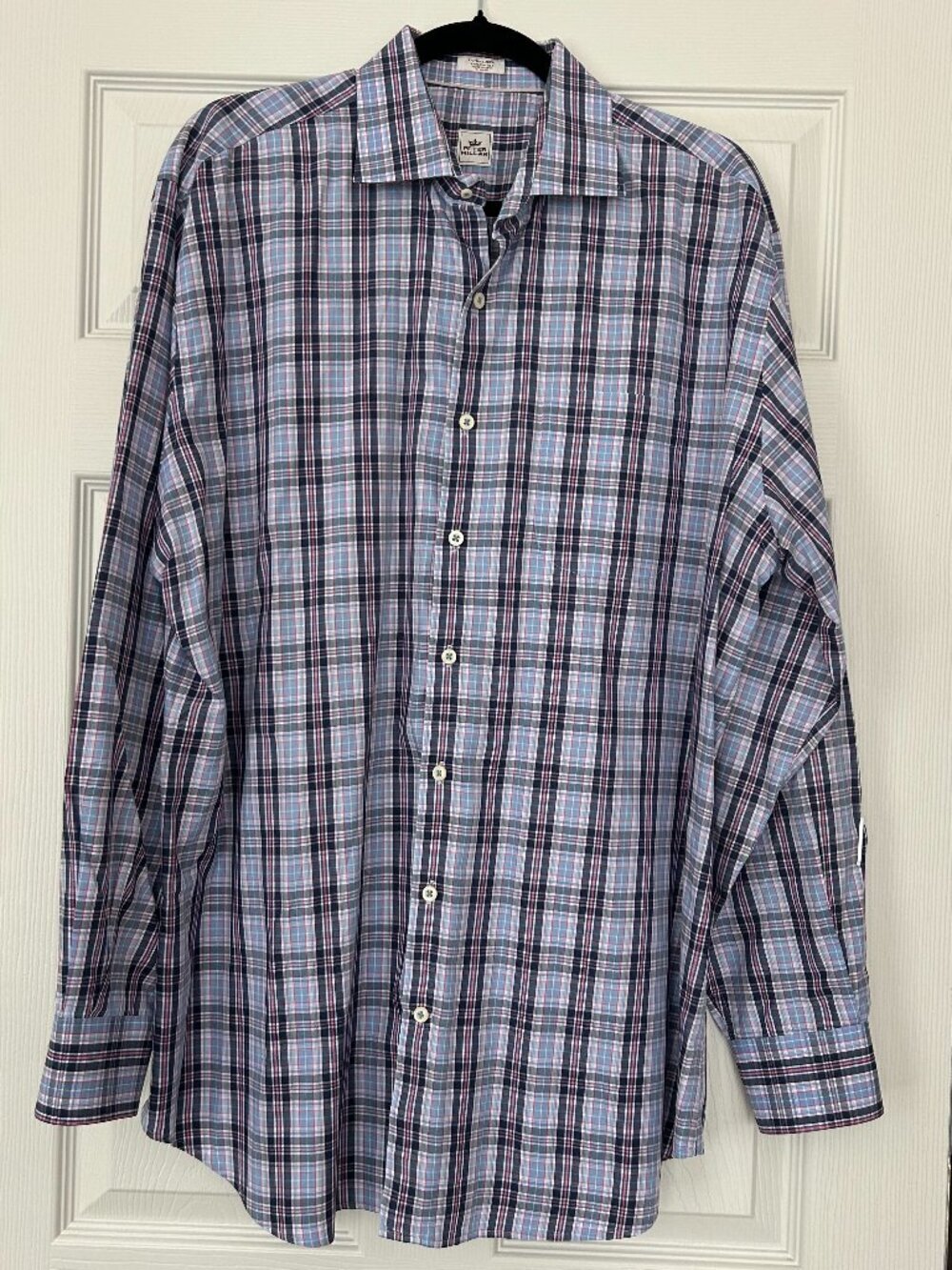 Peter Millar Shirt Mens XL Blue Plaid Long Sleeve Button Down Cotton